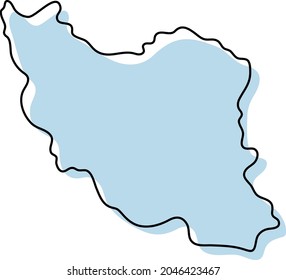 Stylized simple outline map of Iran icon. Blue sketch map of Iran vector illustration