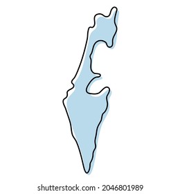 Stylized simple outline map of Israel icon. Blue sketch map of Israel vector illustration