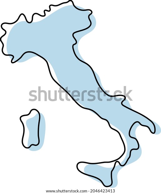 Stylized simple outline map of Italy icon.\
Blue sketch map of Italy vector\
illustration
