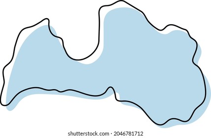 Stylized simple outline map of Latvia icon. Blue sketch map of Latvia vector illustration