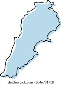 Stylized simple outline map of Lebanon icon. Blue sketch map of Lebanon vector illustration