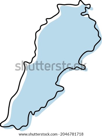 Stylized simple outline map of Lebanon icon. Blue sketch map of Lebanon vector illustration