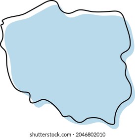 Stylized simple outline map of Poland icon. Blue sketch map of Poland vector illustration