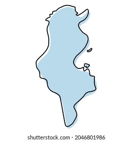 Stylized simple outline map of Tunisia icon. Blue sketch map of Tunisia vector illustration svg