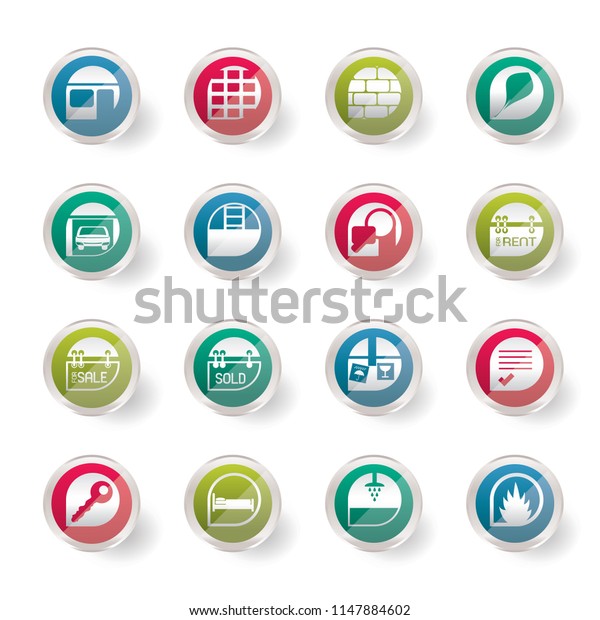 Stylized Simple Real Estate icons over colored\
background - Vector Icon\
Set