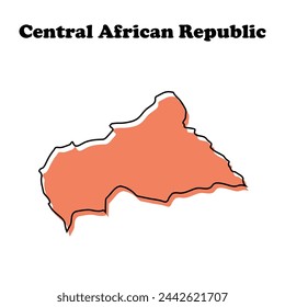 Mapa de líneas rojas simples estilizadas de la República Centroafricana