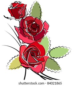 Stylized simple roses isolated on white
