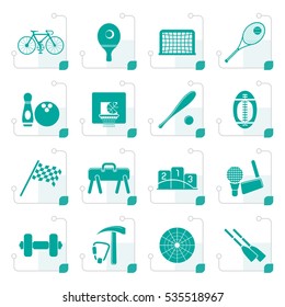 Stylized  Simple Sports gear and tools icons - vector icon set 