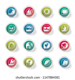 Stylized Simple Summer and Holiday Icons over colored background- Vector Icon Set