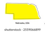 Stylized simple yellow outline map of Nebraska, united states of america on white background