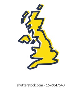 Stylized simple yellow outline map of United Kingdom