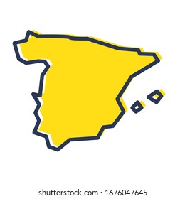 Stylized Simple Yellow Outline Map Of Spain