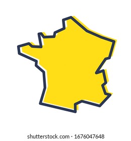Stylized simple yellow outline map of France