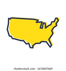 Stylized simple yellow outline map of USA