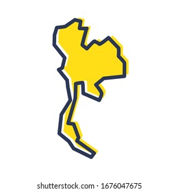 Stylized Simple Yellow Outline Map Of Thailand