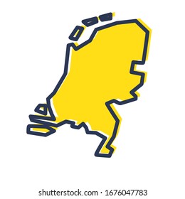 Stylized simple yellow outline map of Netherlands