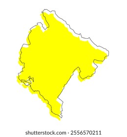 Stylized simple yellow outline map of montenegro on white background