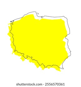 Stylized simple yellow outline map of poland on white background