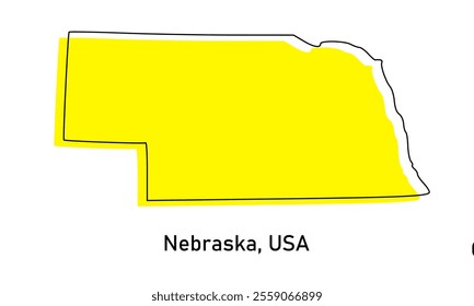 Stylized simple yellow outline map of Nebraska, united states of america on white background