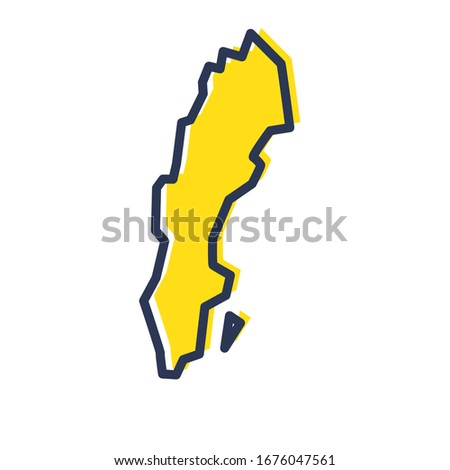 Stylized simple yellow outline map of Sweden