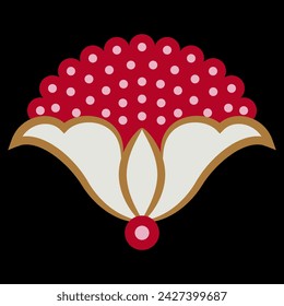 Stylized single blooming flower. Ancient Russian folk style. Floral design. On black background.