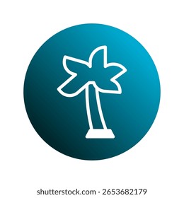 Stylized single palm tree icon in minimalist design against a gradient blue background evokes summer vibes