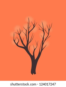 Stylized single tree silhouette on color textured background