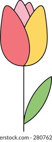 Stylized Single Tulip Bud Beginning to Bloom With Clean Outlines and Minimalist Aesthetics on a Pure White Background