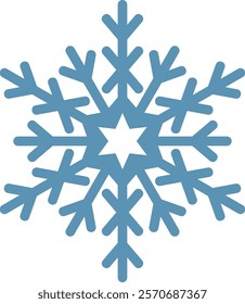 Stylized six pointed snowflake featuring intricate details and a prominent star at its core, capturing the serene beauty and chilly charm of winter s embrace