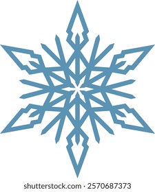 Stylized six pointed snowflake with sharp edges and geometric patterns, evoking winter, christmas, cold and ice, perfect for seasonal designs and festive projects