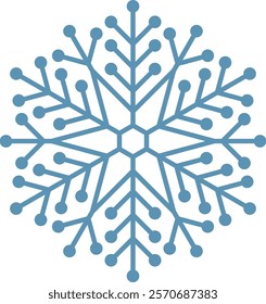 Stylized six pointed snowflake with small circles at the end of each branch creating a delicate and festive atmosphere, perfect for winter, christmas or cold themed projects