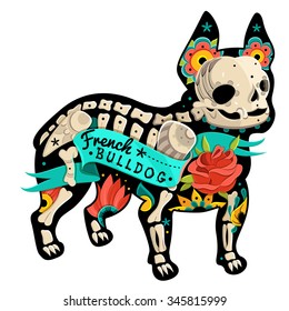 Stylized skeleton French Bulldog. Vector French Bulldog. Vector illustration