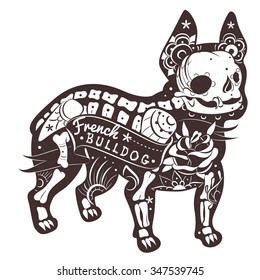 Stylized skeleton French Bulldog. Vector French Bulldog. Vector illustration