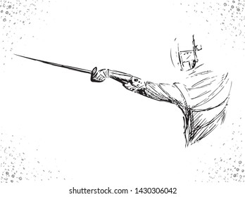 Stylized sketch of a fencer on a white background