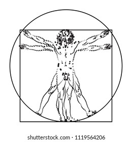 Stylized sketch of the Vitruvian man or Leonardo's man. Homo vitruviano vector illustration based on Leonardo da Vinci artwork