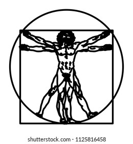 Stylized sketch of the Vitruvian man or Leonardo's man. Homo vitruviano vector illustration based on Leonardo da Vinci artwork