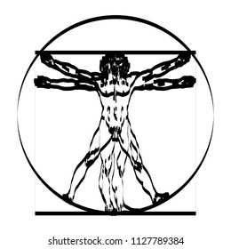 Stylized sketch of the Vitruvian man or Leonardo's man. Homo vitruviano vector illustration based on Leonardo da Vinci artwork