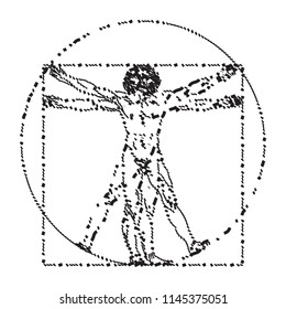 Stylized sketch of the Vitruvian man or Leonardo's man. Homo vitruviano vector illustration based on Leonardo da Vinci artwork