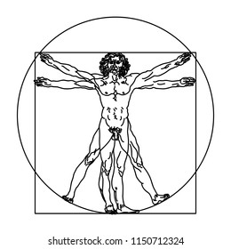 Stylized sketch of the Vitruvian man or Leonardo's man. Homo vitruviano vector illustration based on Leonardo da Vinci artwork