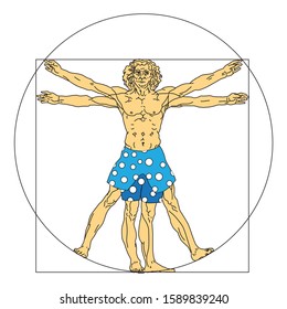 Stylized sketch of the Vitruvian man or Leonardo's man. Homo vitruviano vector illustration based on Leonardo da Vinci artwork