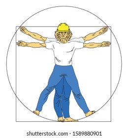 Stylized sketch of the Vitruvian man or Leonardo's man. Homo vitruviano vector illustration based on Leonardo da Vinci artwork