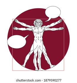 Stylized sketch of the Vitruvian man or Leonardo's man. Homo vitruviano vector illustration based an ballon on Leonardo da Vinci artwork