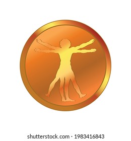 Stylized sketch of the Vitruvian man or Leonardo's man. Homo vitruviano vector illustration based on Leonardo da Vinci artwork, gold illustration 