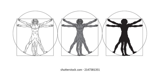 Stylized sketch of the Vitruvian man or Leonardo's man. 