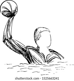 stylized sketch of water polo illustration of a water polo player throwing ball set