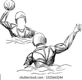 stylized sketch of water polo illustration of a water polo player throwing ball set