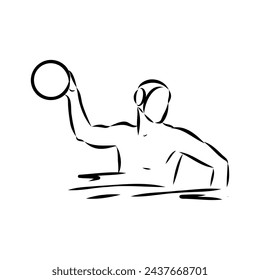 stylized sketch of water polo illustration of a water polo player throwing ball set