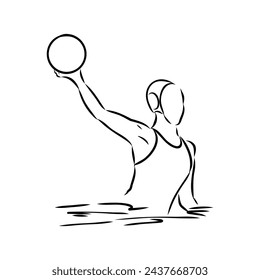 stylized sketch of water polo illustration of a water polo player throwing ball set