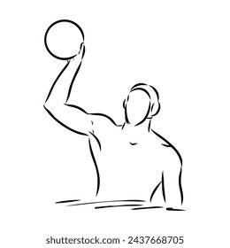 stylized sketch of water polo illustration of a water polo player throwing ball set