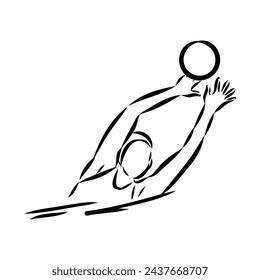 stylized sketch of water polo illustration of a water polo player throwing ball set